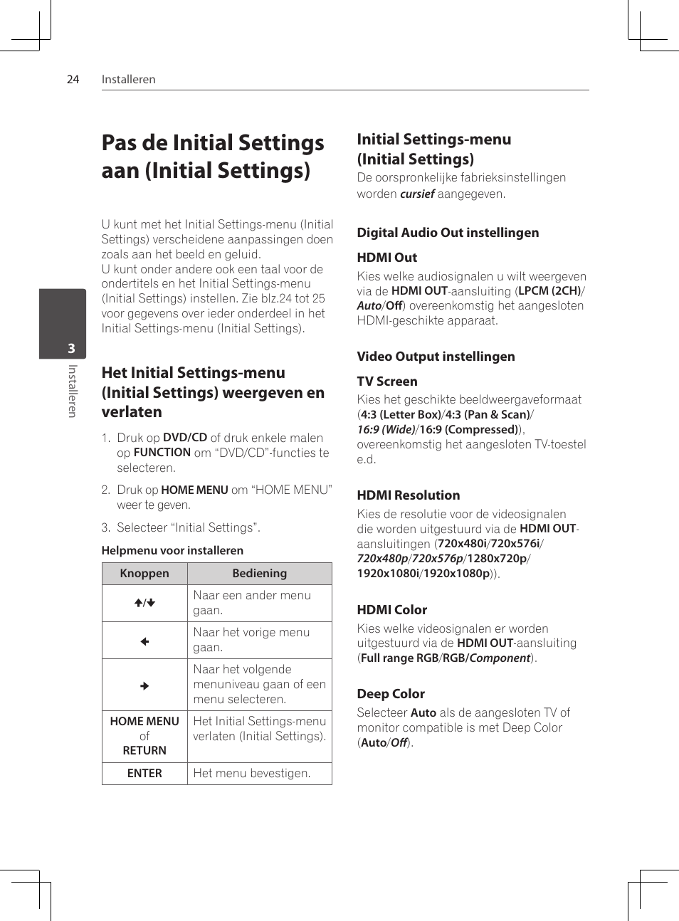 Pas de initial settings aan (initial settings), Het initial settings-menu (initial, Settings) weergeven en verlaten | Initial settings-menu (initial, Settings), Digital audio out instellingen, Video output instellingen, Initial settings-menu (initial settings) | Pioneer DCS-222K User Manual | Page 208 / 280