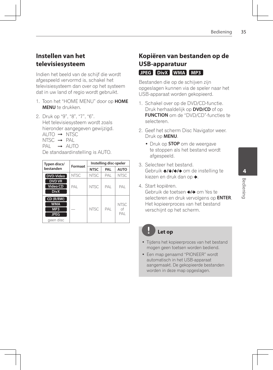 Instellen van het televisiesysteem, Kopiëren van bestanden op de usb-apparatuur | Pioneer DCS-222K User Manual | Page 219 / 280