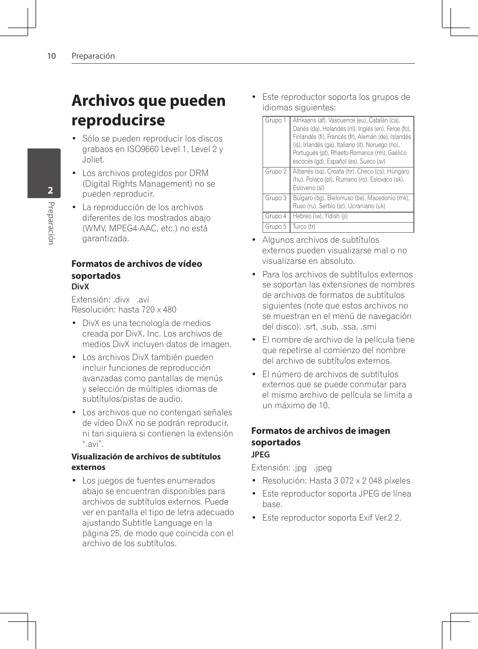 Archivos que pueden reproducirse | Pioneer DCS-222K User Manual | Page 240 / 280