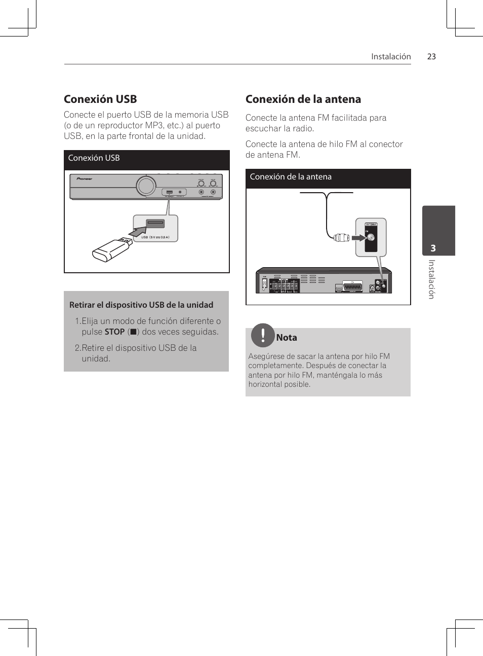 Conexión usb, Conexión de la antena | Pioneer DCS-222K User Manual | Page 253 / 280