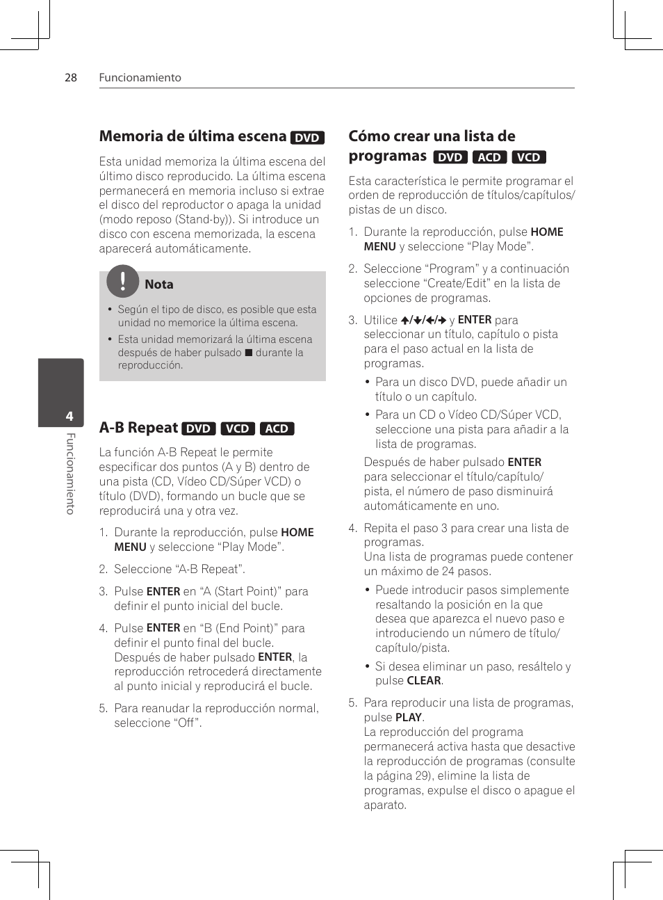 Memoria de última escena, A-b repeat, Cómo crear una lista de programas | Pioneer DCS-222K User Manual | Page 258 / 280