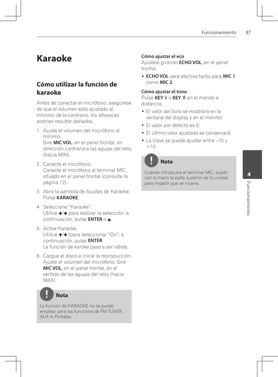 37 karaoke 37, Cómo utilizar la función de karaoke, Karaoke | Pioneer DCS-222K User Manual | Page 267 / 280