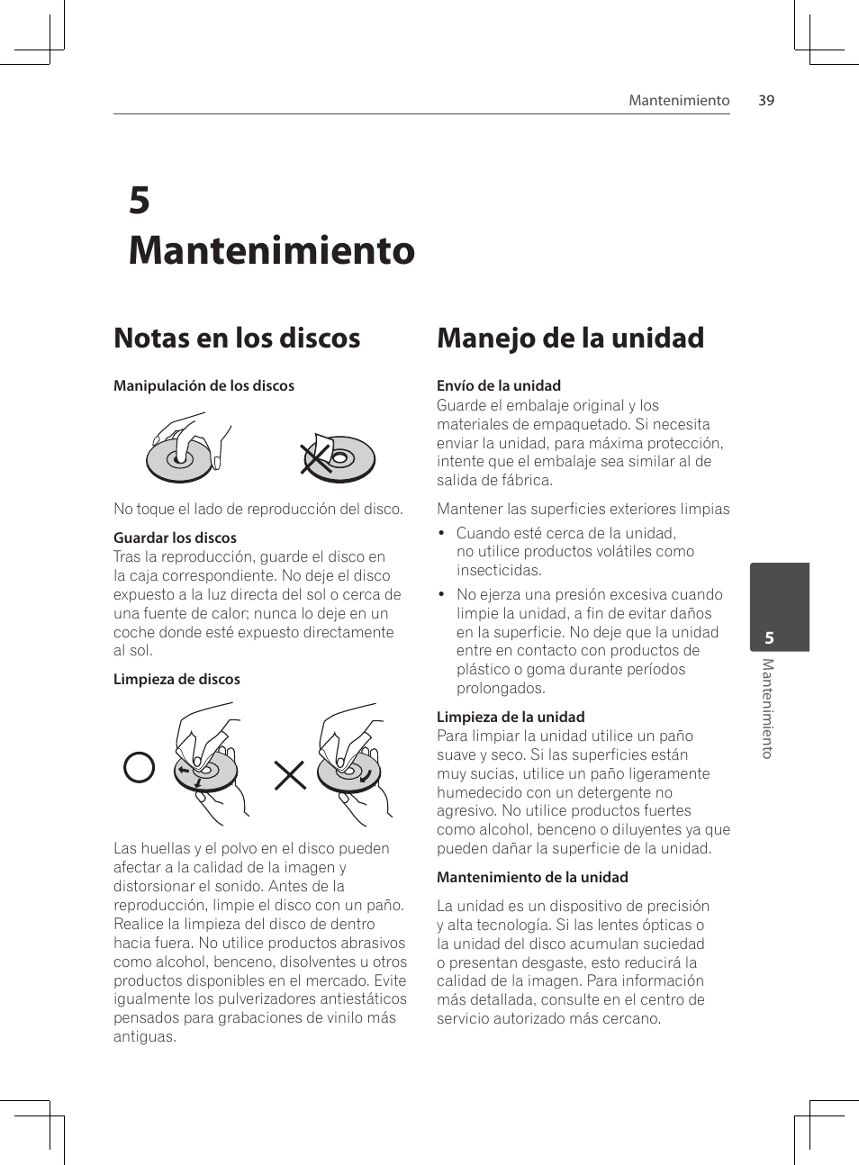 Notas en los discos, Manejo de la unidad, 5mantenimiento | Pioneer DCS-222K User Manual | Page 269 / 280