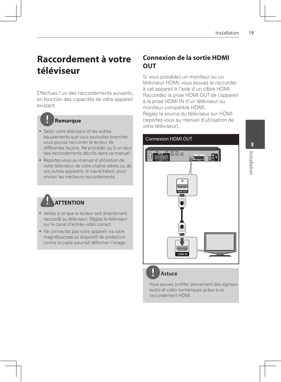 Raccordement à votre téléviseur, Connexion de la sortie hdmi out | Pioneer DCS-222K User Manual | Page 65 / 280