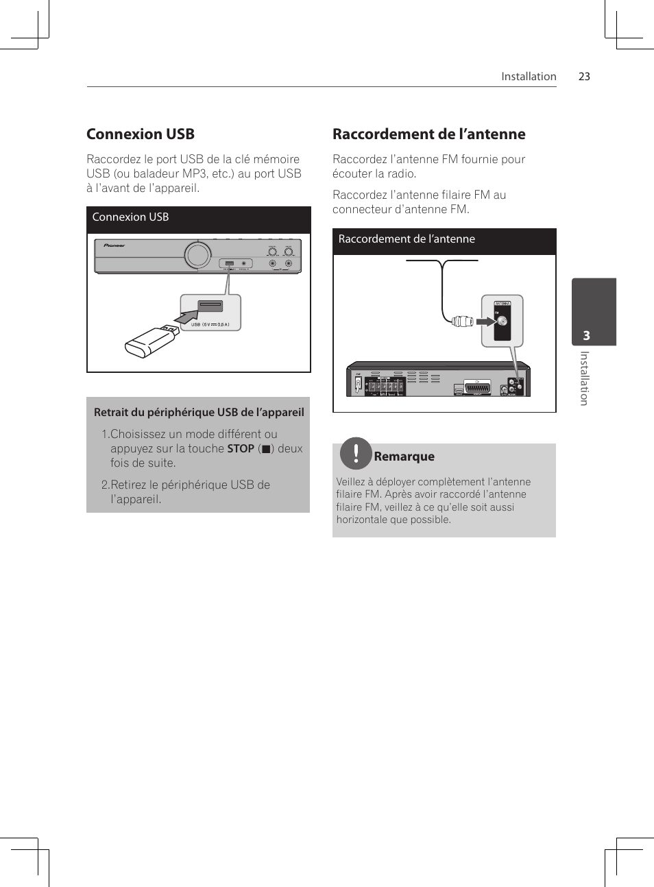 Connexion usb, Raccordement de l’antenne | Pioneer DCS-222K User Manual | Page 69 / 280