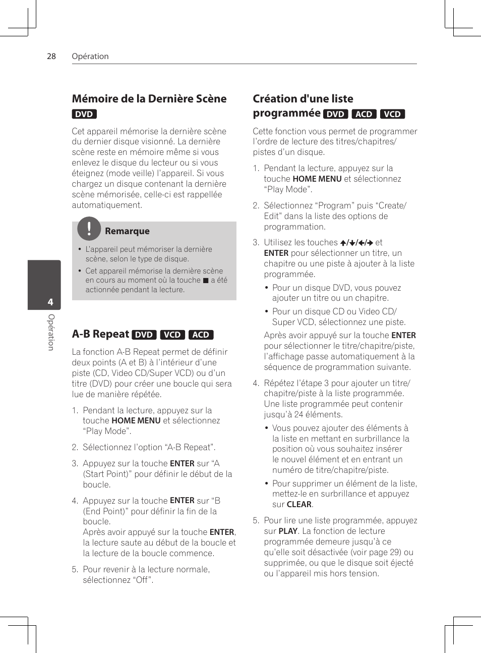 Mémoire de la dernière scène, A-b repeat, Création d'une liste programmée | Pioneer DCS-222K User Manual | Page 74 / 280