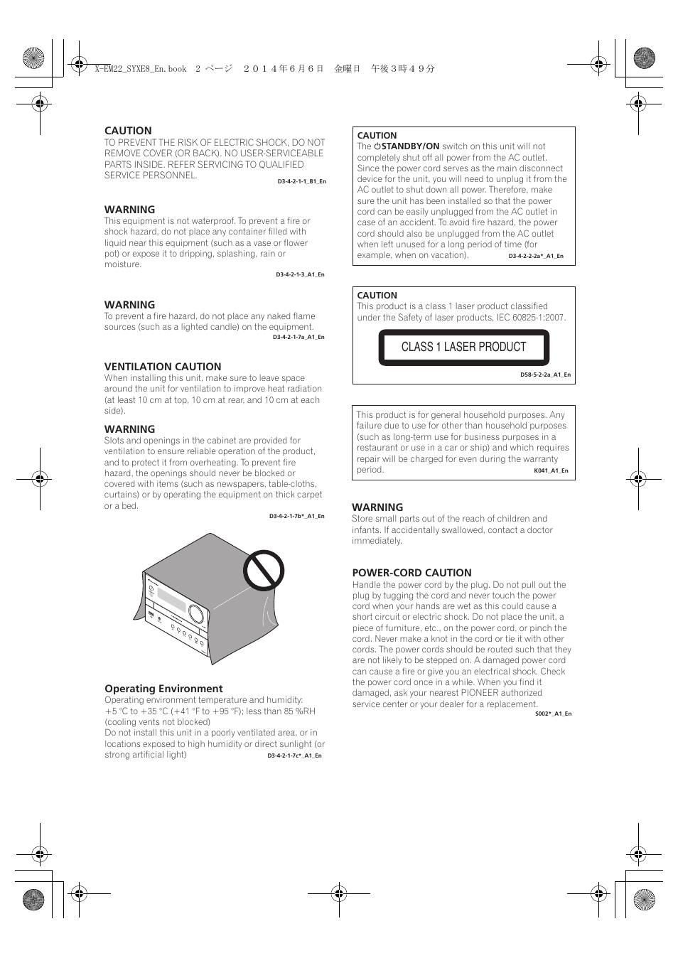 Class 1 laser product | Pioneer X-EM12 User Manual | Page 2 / 28