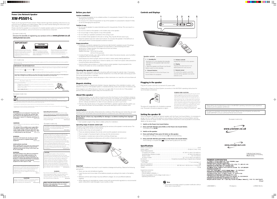 Pioneer XW-PSS01-L User Manual | 2 pages