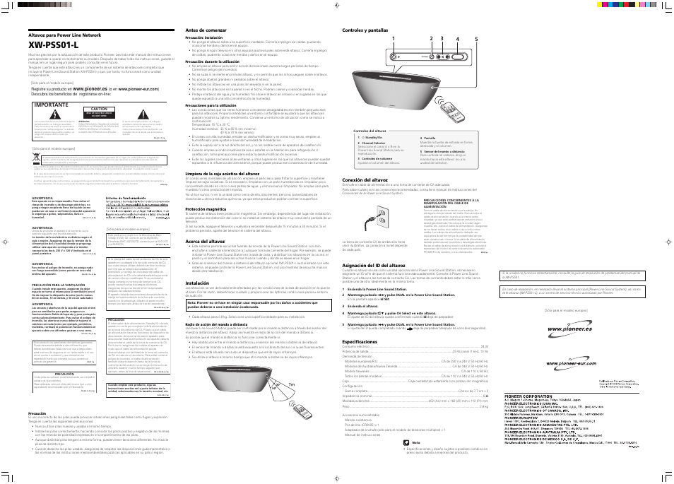 Ch select, Stan dby / on input s el. so und mu te, Xw-pss01-l | Pioneer XW-PSS01-L User Manual | Page 2 / 2