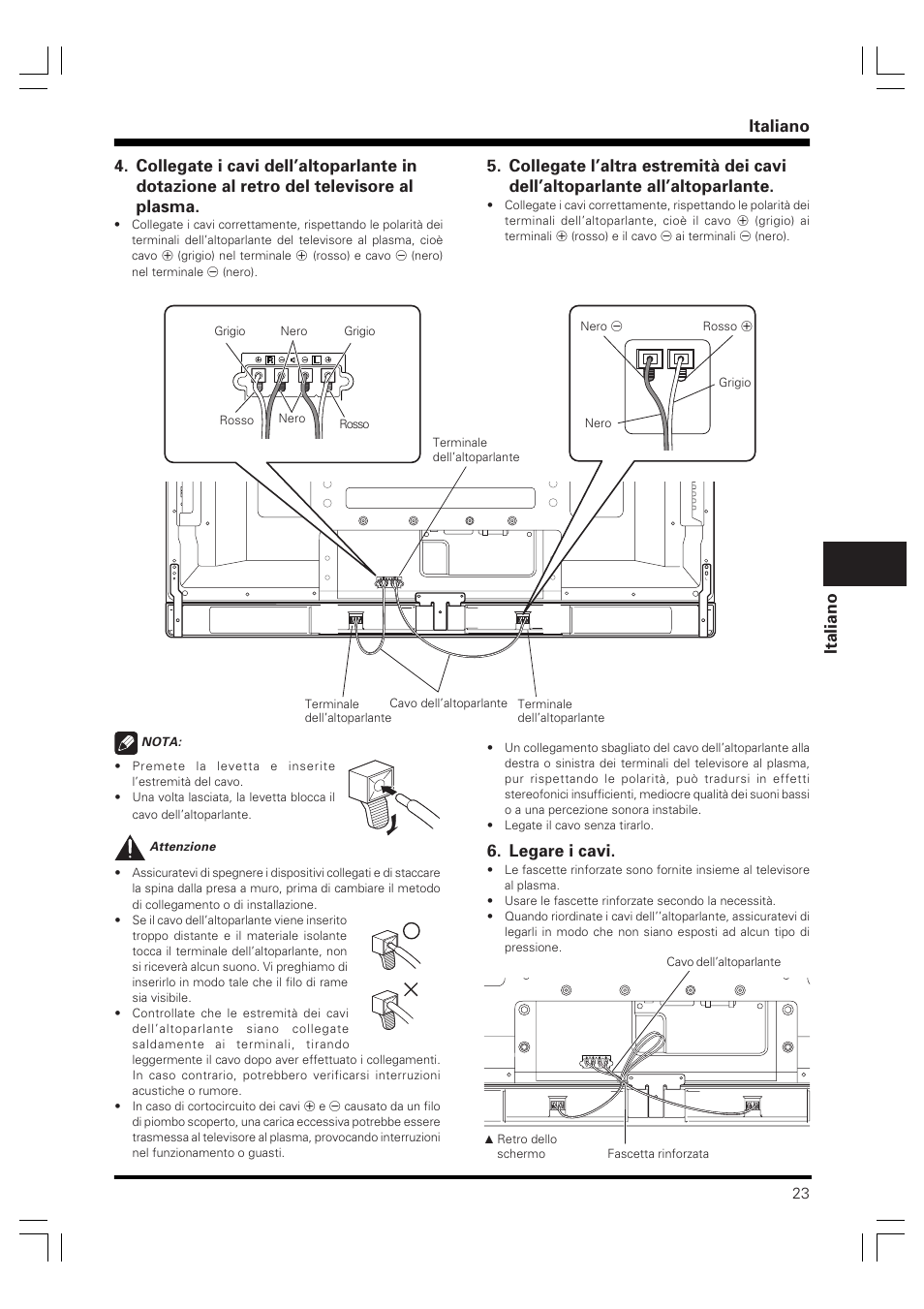 Italiano, Legare i cavi | Pioneer PDP-S40S User Manual | Page 23 / 44