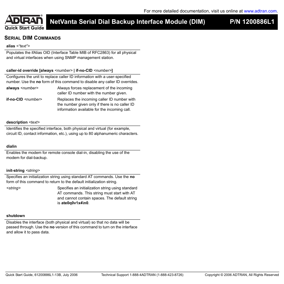 Dim c | ADTRAN NetVanta Serial Dial Backup Interface Module (DIM) none User Manual | Page 2 / 2