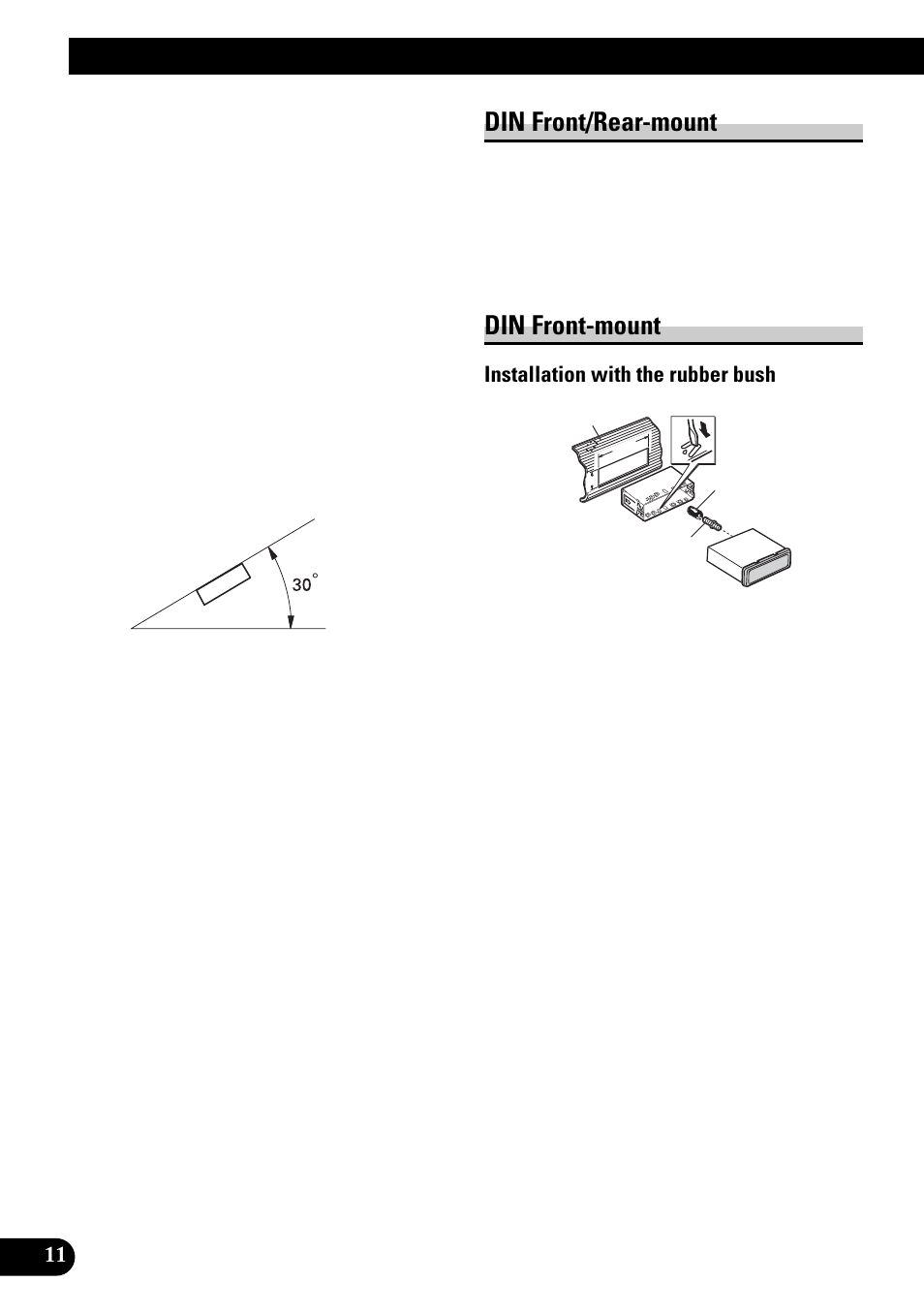 Installation, Din front/rear-mount din front-mount, Din front/rear-mount | Din front-mount, Installation with the rubber bush | Pioneer DVH-P4100UB User Manual | Page 12 / 74