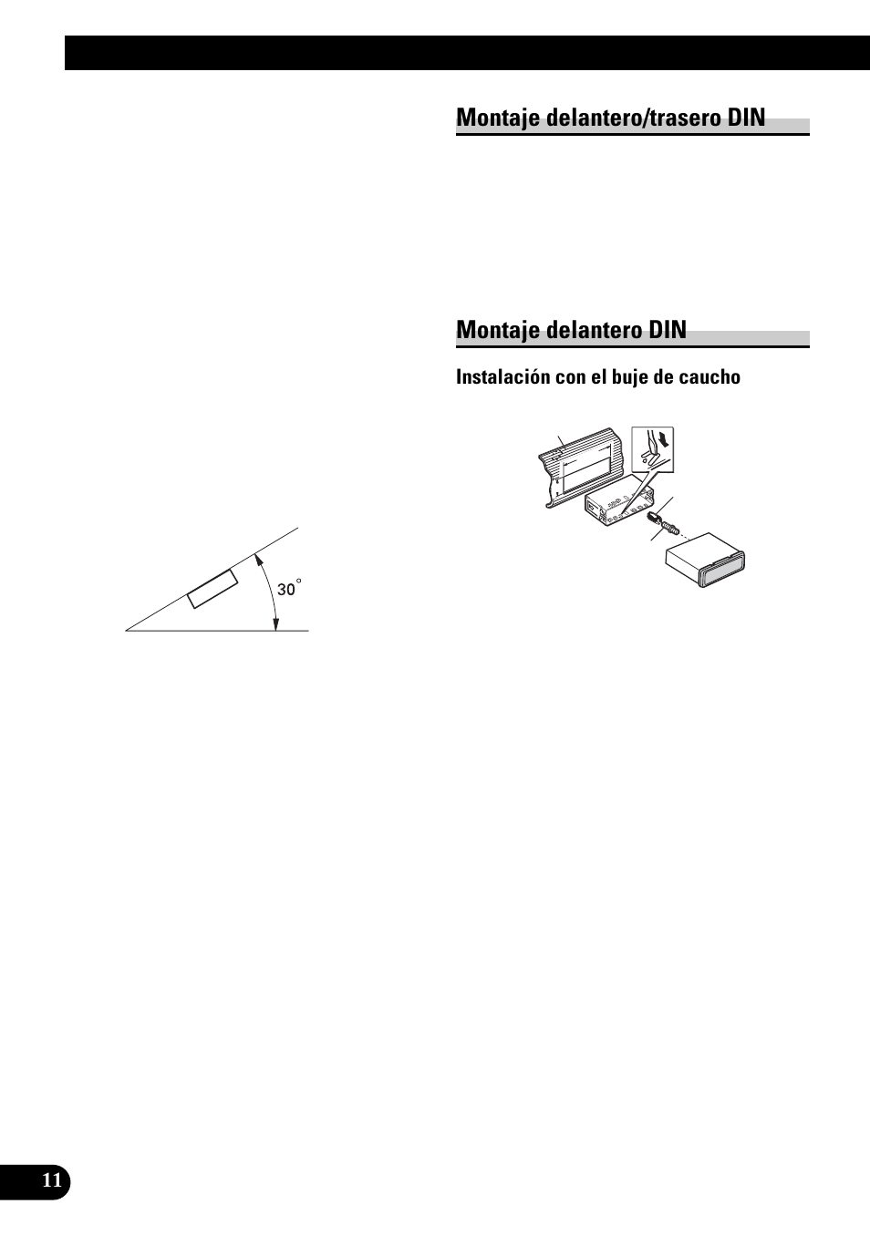 Instalación, Montaje delantero/trasero din, Montaje delantero din | Instalación con el buje de caucho | Pioneer DVH-P4100UB User Manual | Page 24 / 74