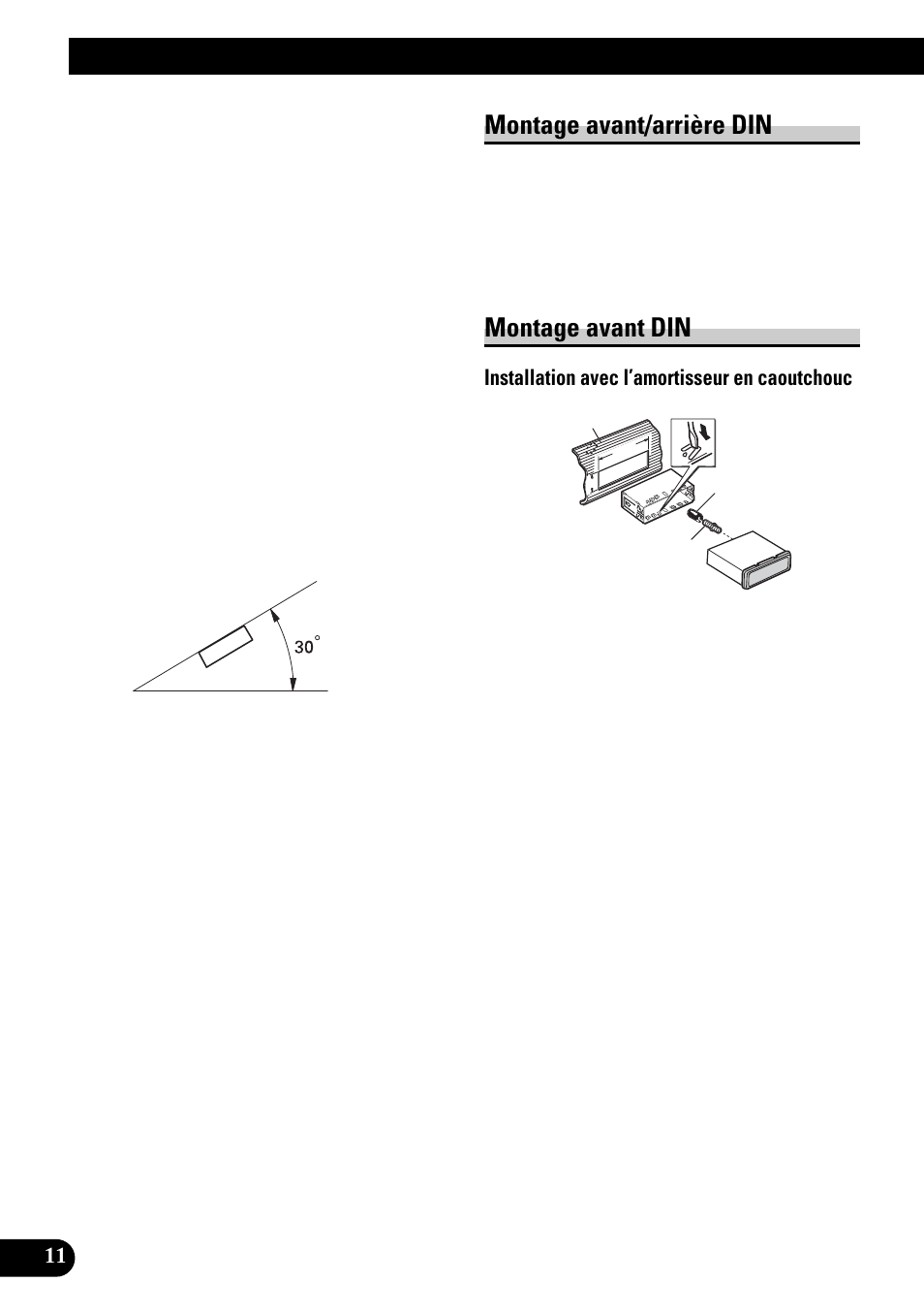 Installation, Montage avant/arrière din montage avant din, Montage avant/arrière din | Montage avant din, Installation avec l’amortisseur en caoutchouc | Pioneer DVH-P4100UB User Manual | Page 48 / 74