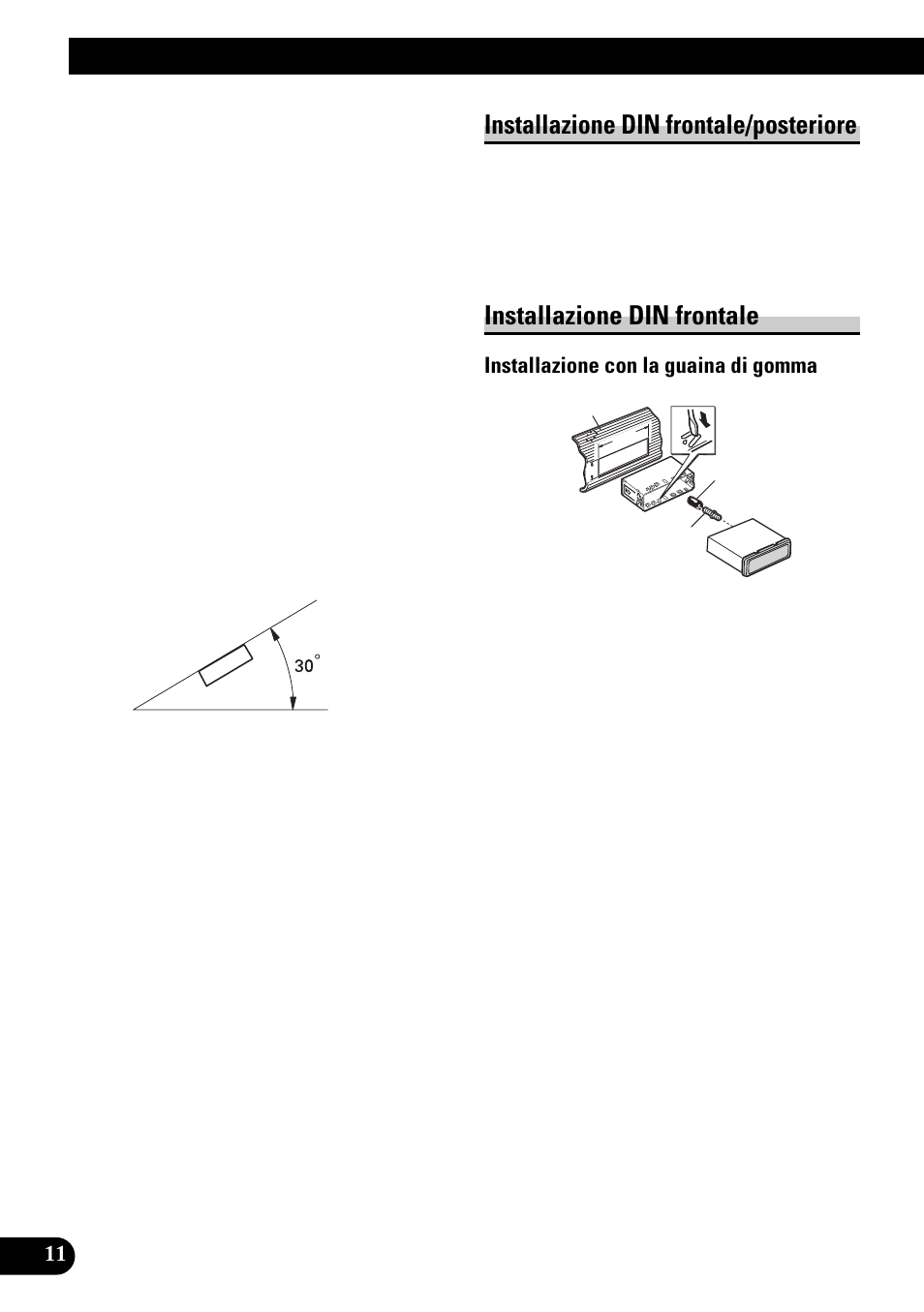 Installazione, Installazione din frontale/posteriore, Installazione din frontale | Installazione con la guaina di gomma | Pioneer DVH-P4100UB User Manual | Page 60 / 74