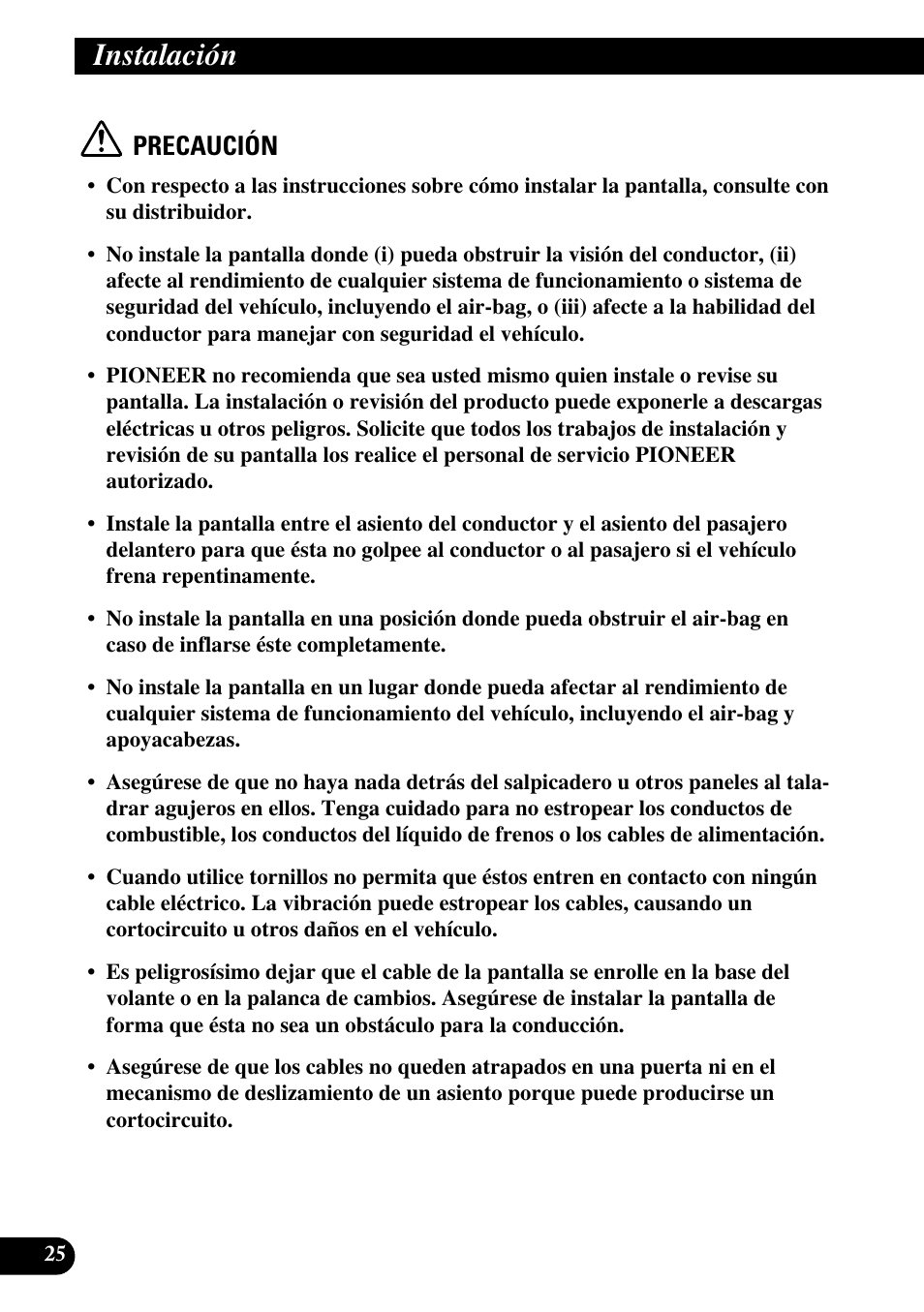 Instalación, Precaución | Pioneer AVD-W6200 User Manual | Page 54 / 88