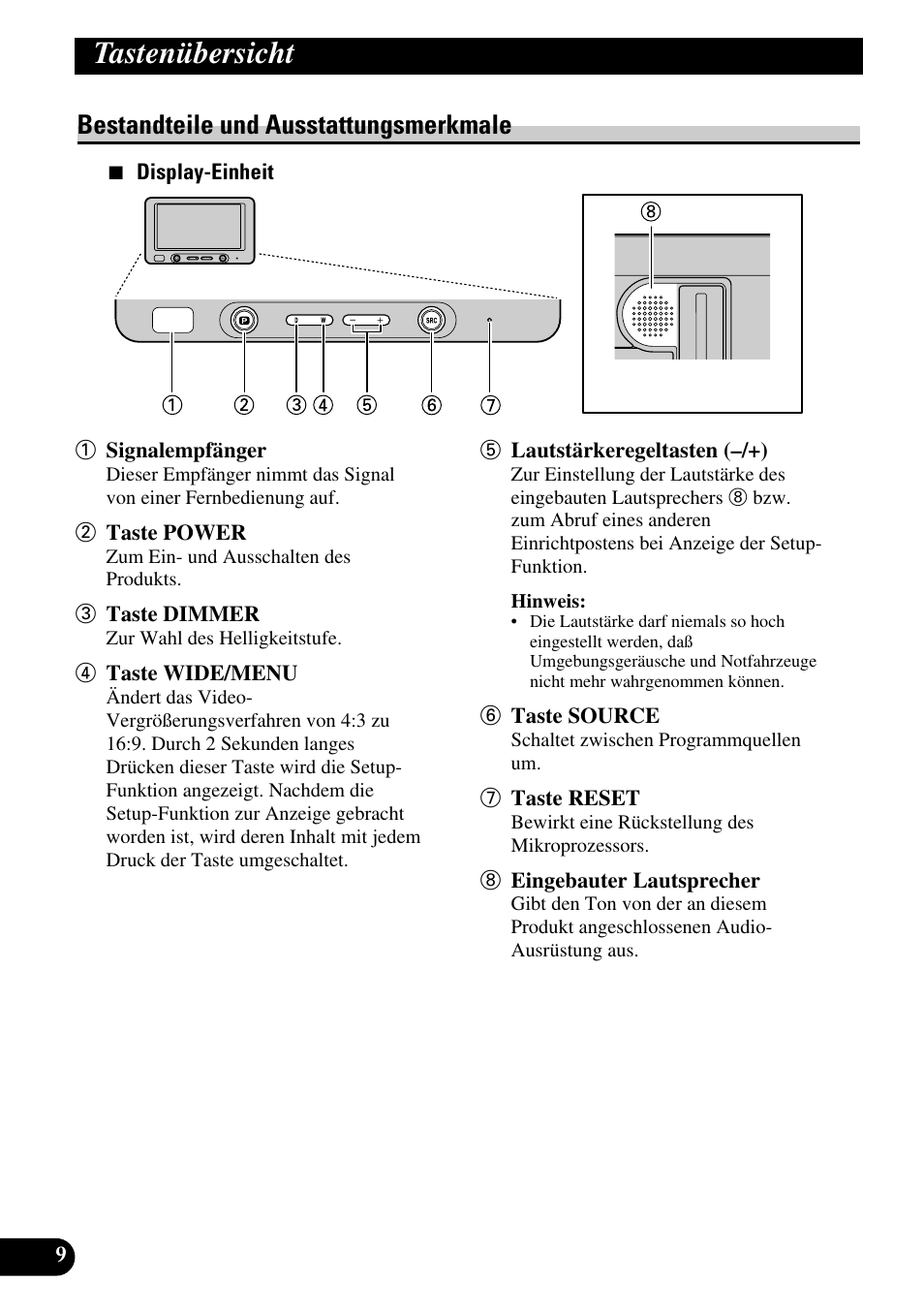 Tastenübersicht, Bestandteile und ausstattungsmerkmale | Pioneer AVD-W6200 User Manual | Page 66 / 88