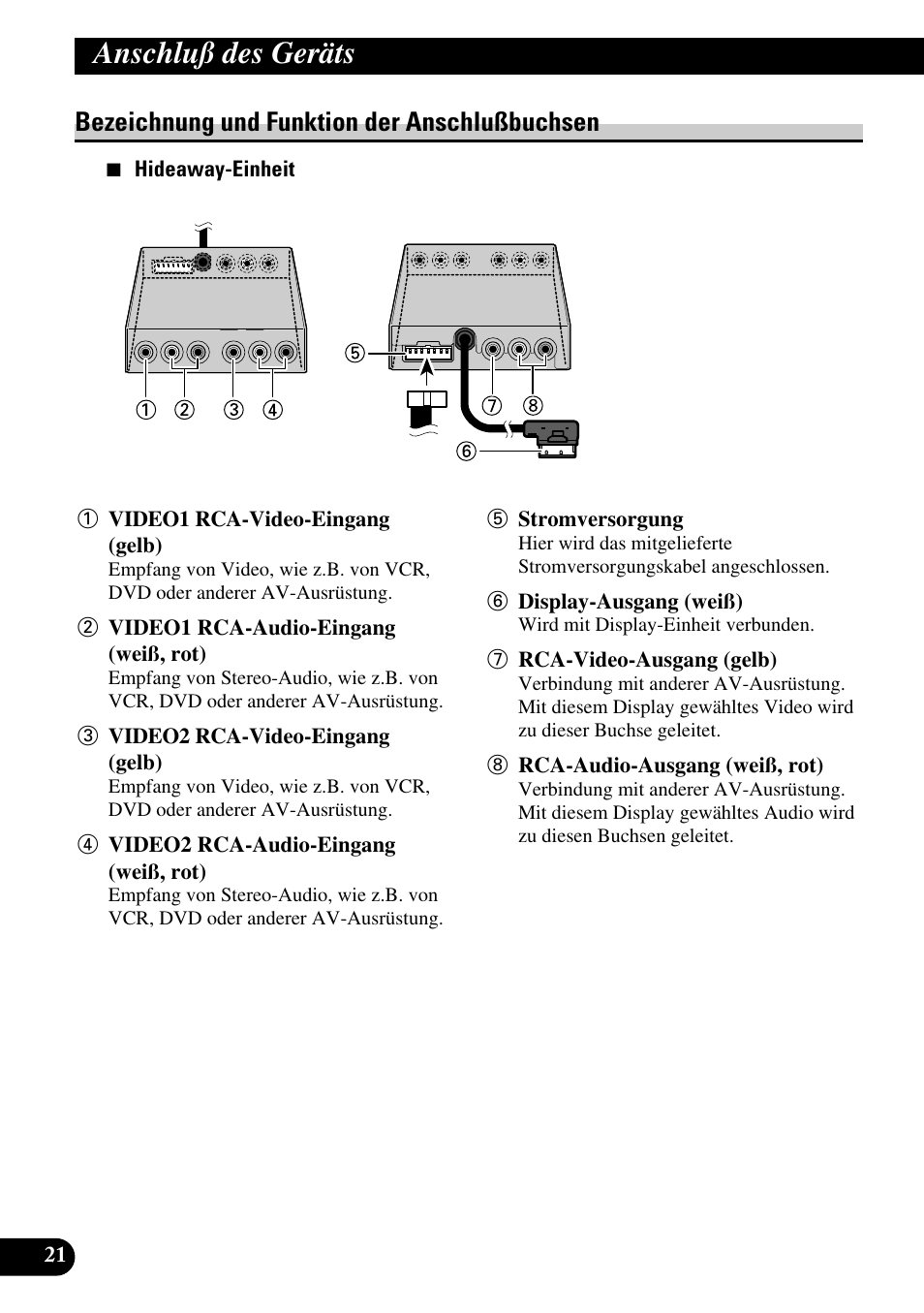 Bezeichnung und funktion der, Anschlußbuchsen, Anschluß des geräts | Bezeichnung und funktion der anschlußbuchsen | Pioneer AVD-W6200 User Manual | Page 78 / 88
