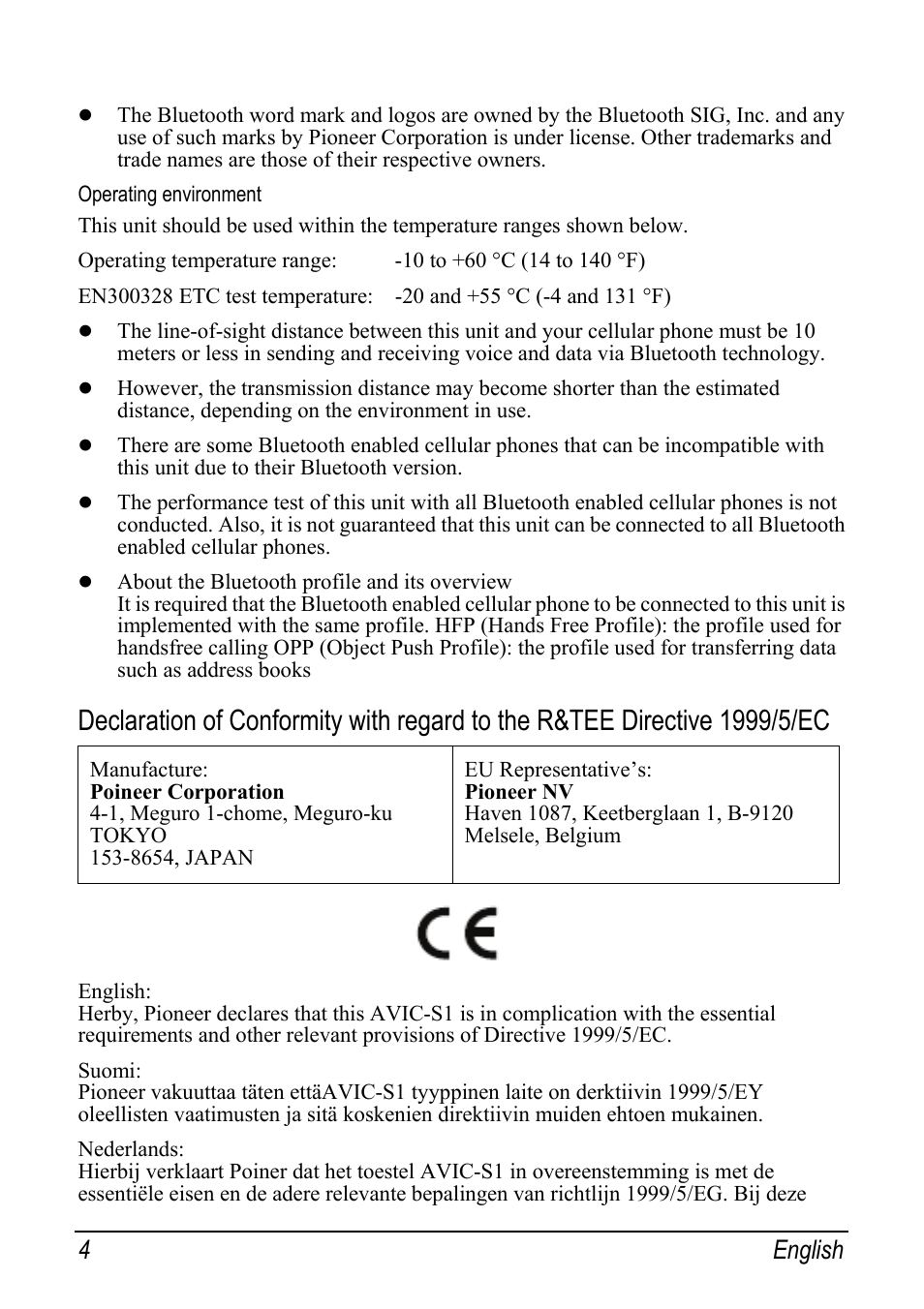 4 english | Pioneer AVIC-S1 User Manual | Page 4 / 11