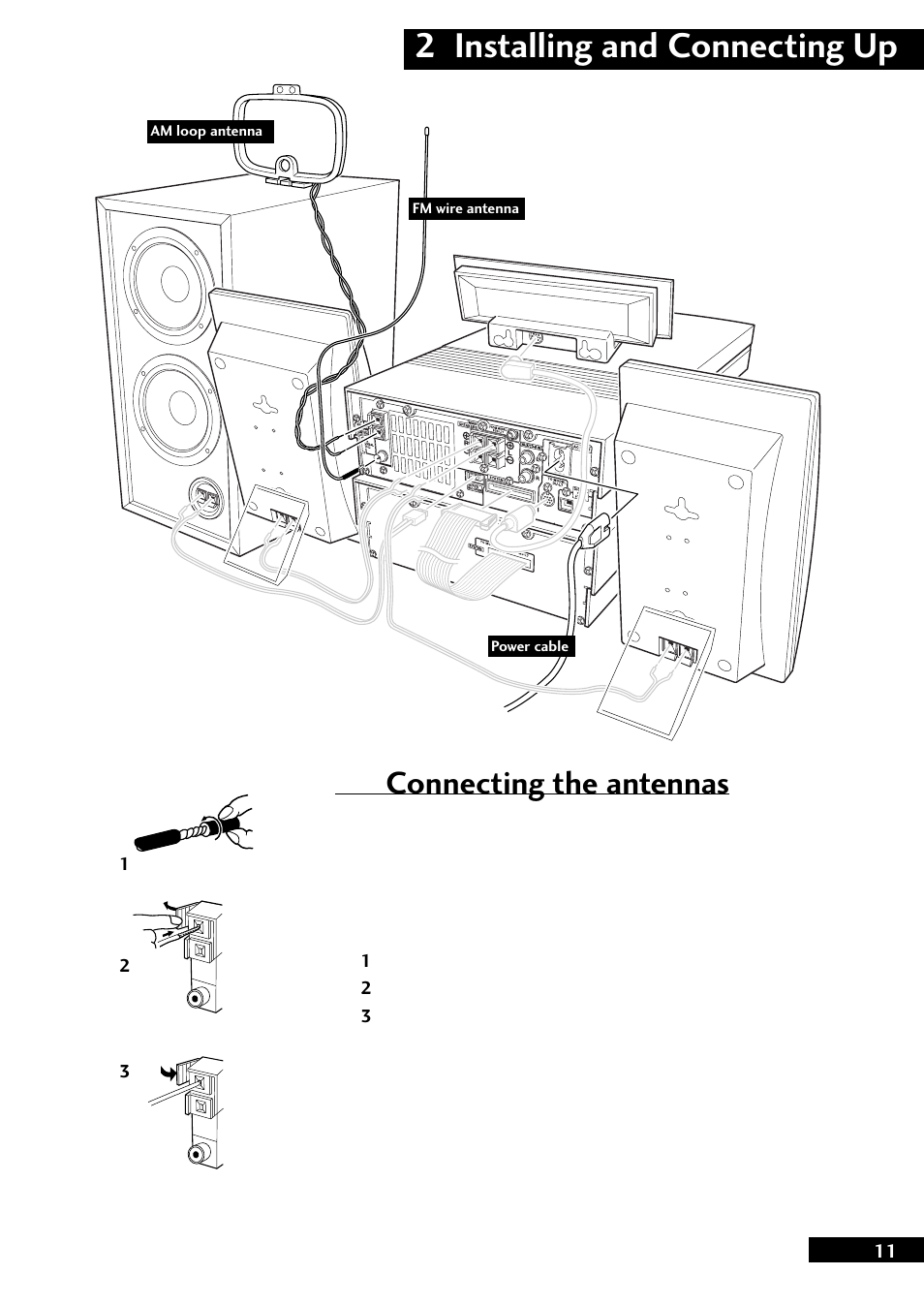 2 installing and connecting up, Connecting the antennas | Pioneer CT-L77 User Manual | Page 11 / 48