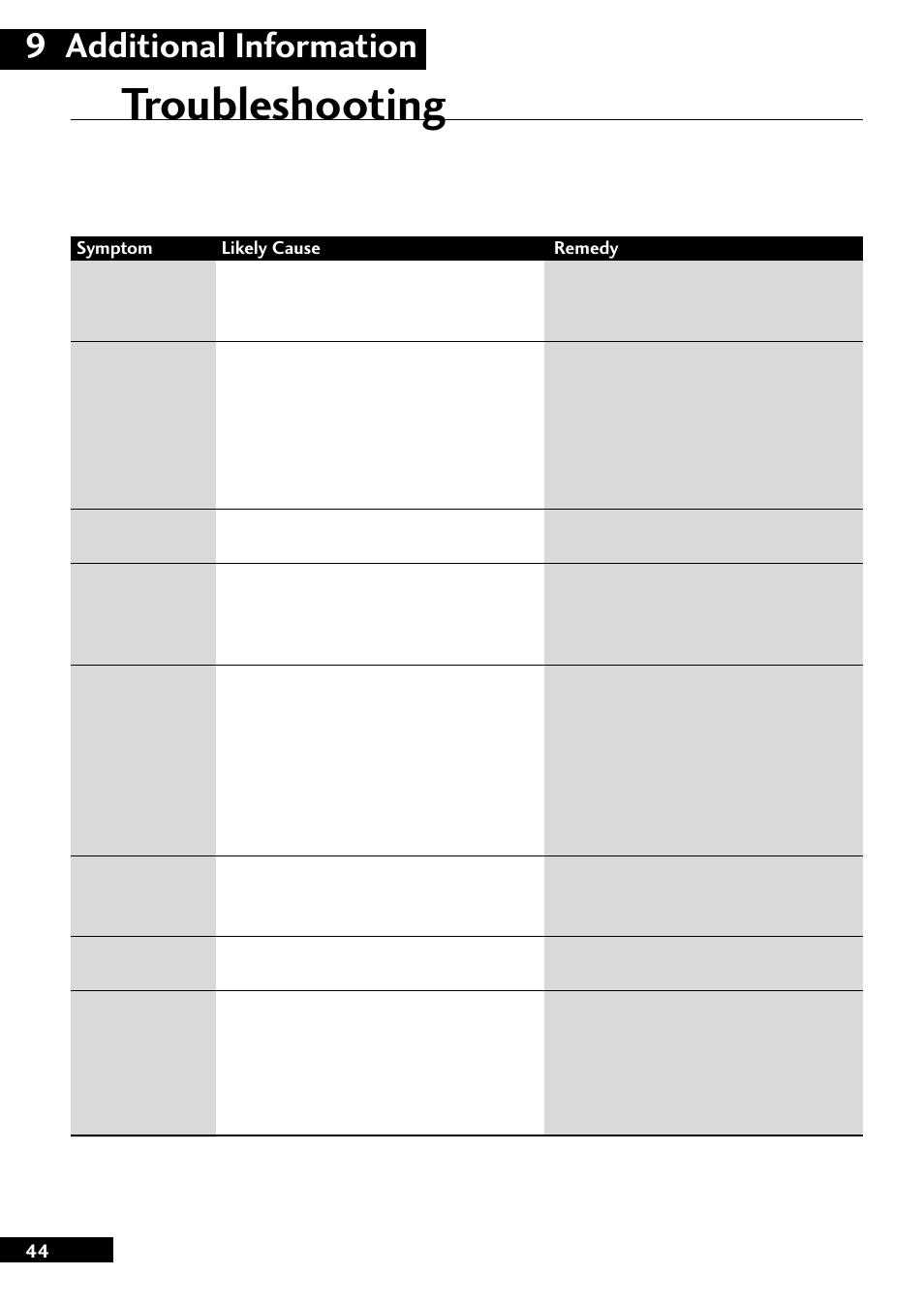 Troubleshooting, 9 additional information | Pioneer CT-L77 User Manual | Page 44 / 48