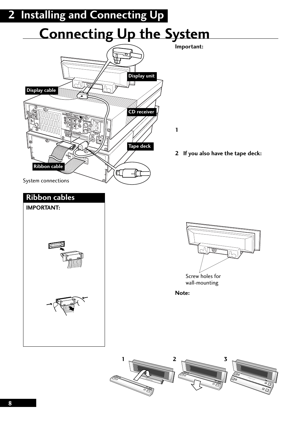 Connecting up the system, 2 installing and connecting up, Ribbon cables | Pioneer CT-L77 User Manual | Page 8 / 48