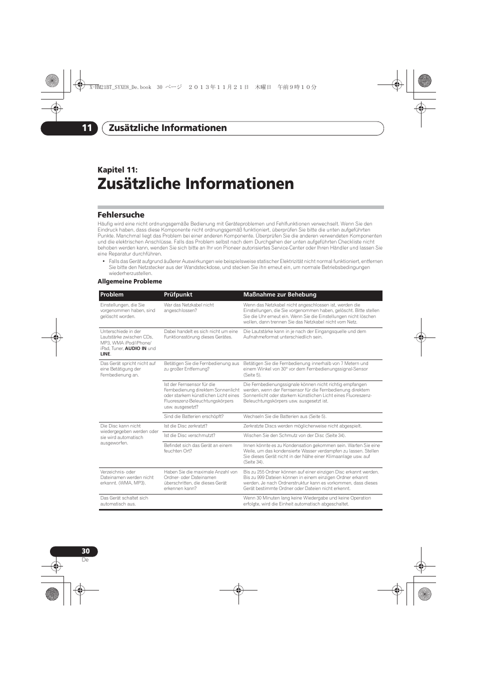 11 zusätzliche informationen, Fehlersuche, Zusätzliche informationen | Zusätzliche informationen 11, Kapitel 11 | Pioneer X-HM21BT-S User Manual | Page 102 / 256