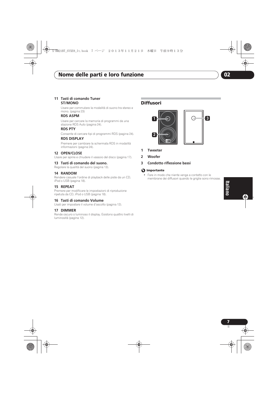 Diffusori, Nome delle parti e loro funzione 02 | Pioneer X-HM21BT-S User Manual | Page 115 / 256