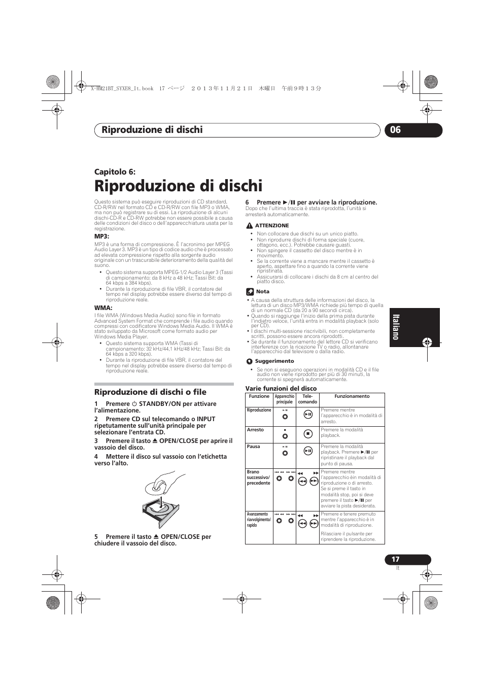 06 riproduzione di dischi, Riproduzione di dischi o file, Riproduzione di dischi | Riproduzione di dischi 06, Capitolo 6 | Pioneer X-HM21BT-S User Manual | Page 125 / 256