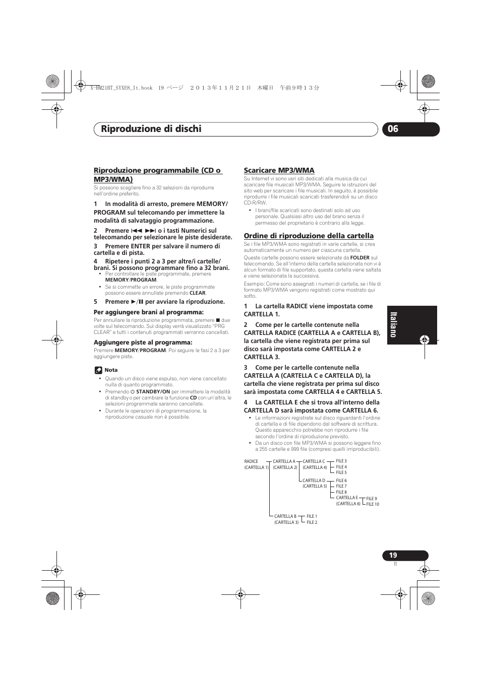 Riproduzione programmabile (cd o mp3/wma), Scaricare mp3/wma, Ordine di riproduzione della cartella | Riproduzione di dischi 06 | Pioneer X-HM21BT-S User Manual | Page 127 / 256