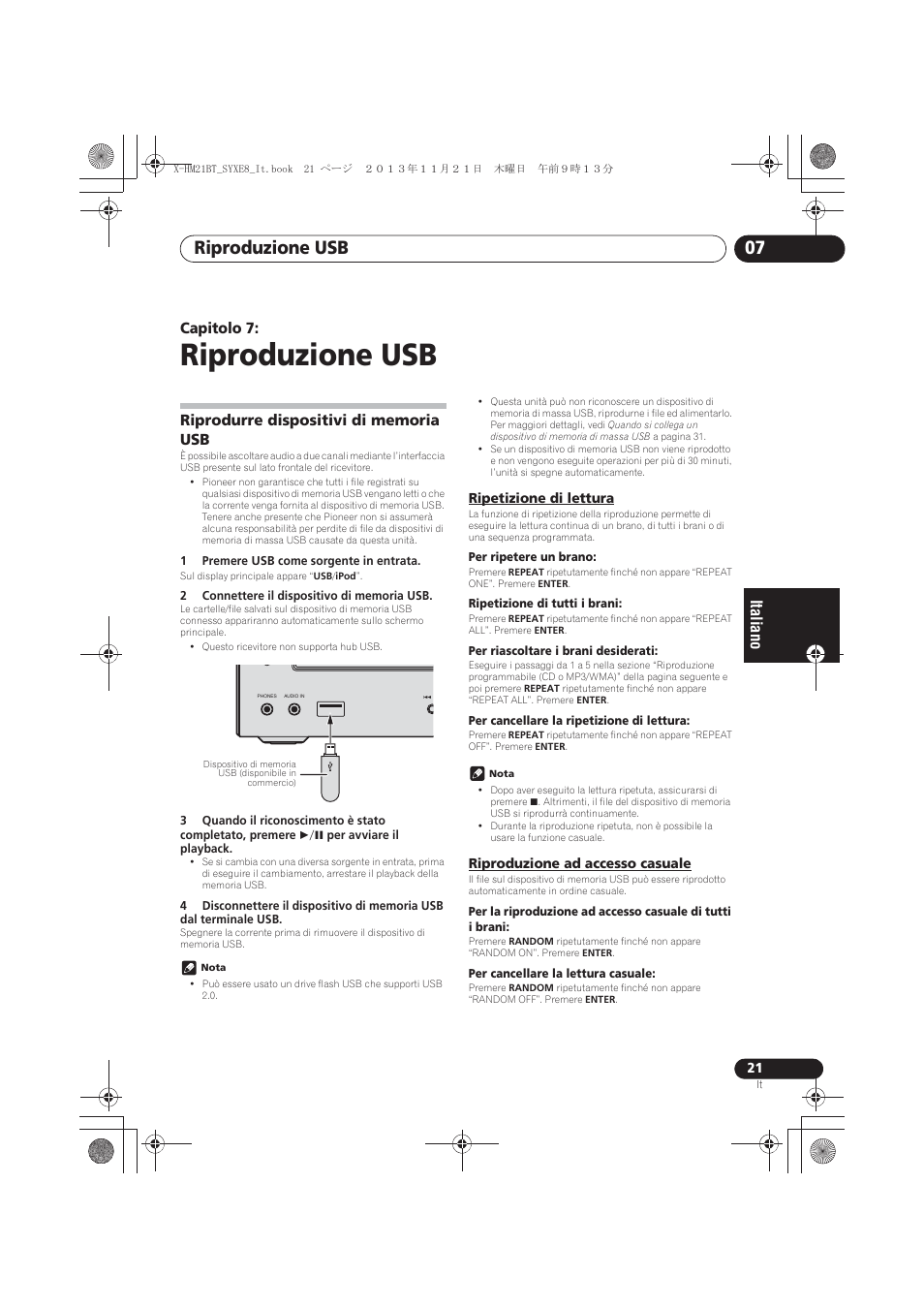 07 riproduzione usb, Riprodurre dispositivi di memoria usb, Ripetizione di lettura | Riproduzione ad accesso casuale, Riproduzione usb, Riproduzione usb 07, Capitolo 7 | Pioneer X-HM21BT-S User Manual | Page 129 / 256