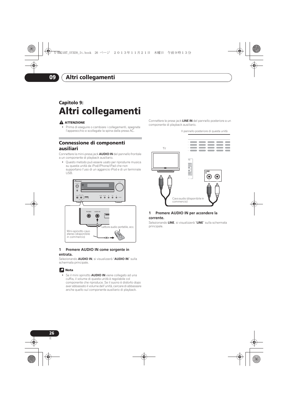 09 altri collegamenti, Connessione di componenti ausiliari, Altri collegamenti | Altri collegamenti 09, Capitolo 9, Timer | Pioneer X-HM21BT-S User Manual | Page 134 / 256