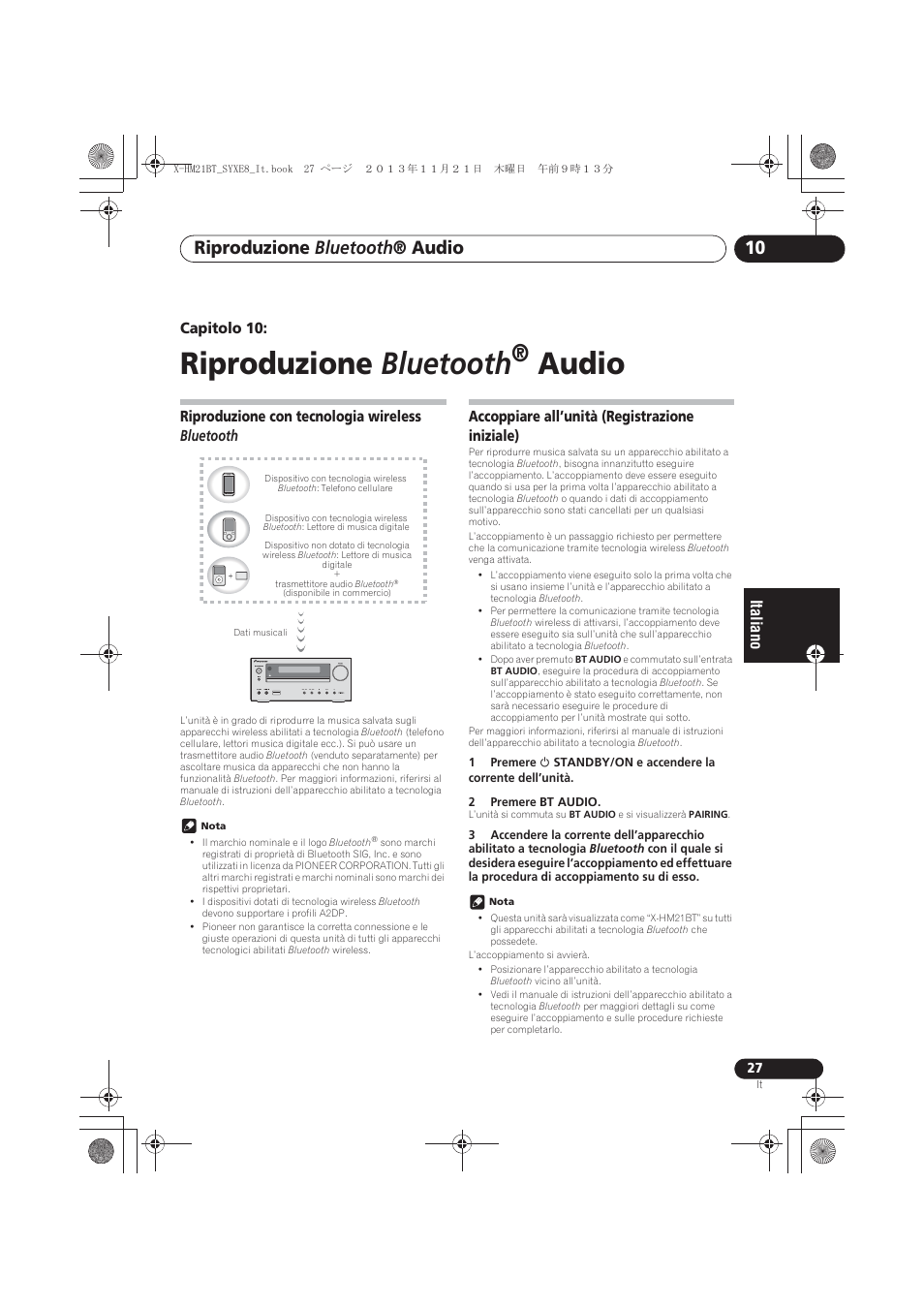 10 riproduzione bluetooth ® audio, Riproduzione con tecnologia wireless bluetooth, Accoppiare all’unità (registrazione iniziale) | Riproduzione bluetooth, Audio, Riproduzione bluetooth ® audio | Pioneer X-HM21BT-S User Manual | Page 135 / 256