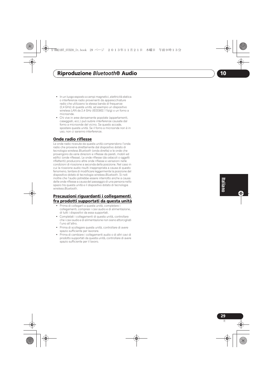 Onde radio riflesse, Supportati da questa unità, Riproduzione bluetooth ® audio | Pioneer X-HM21BT-S User Manual | Page 137 / 256