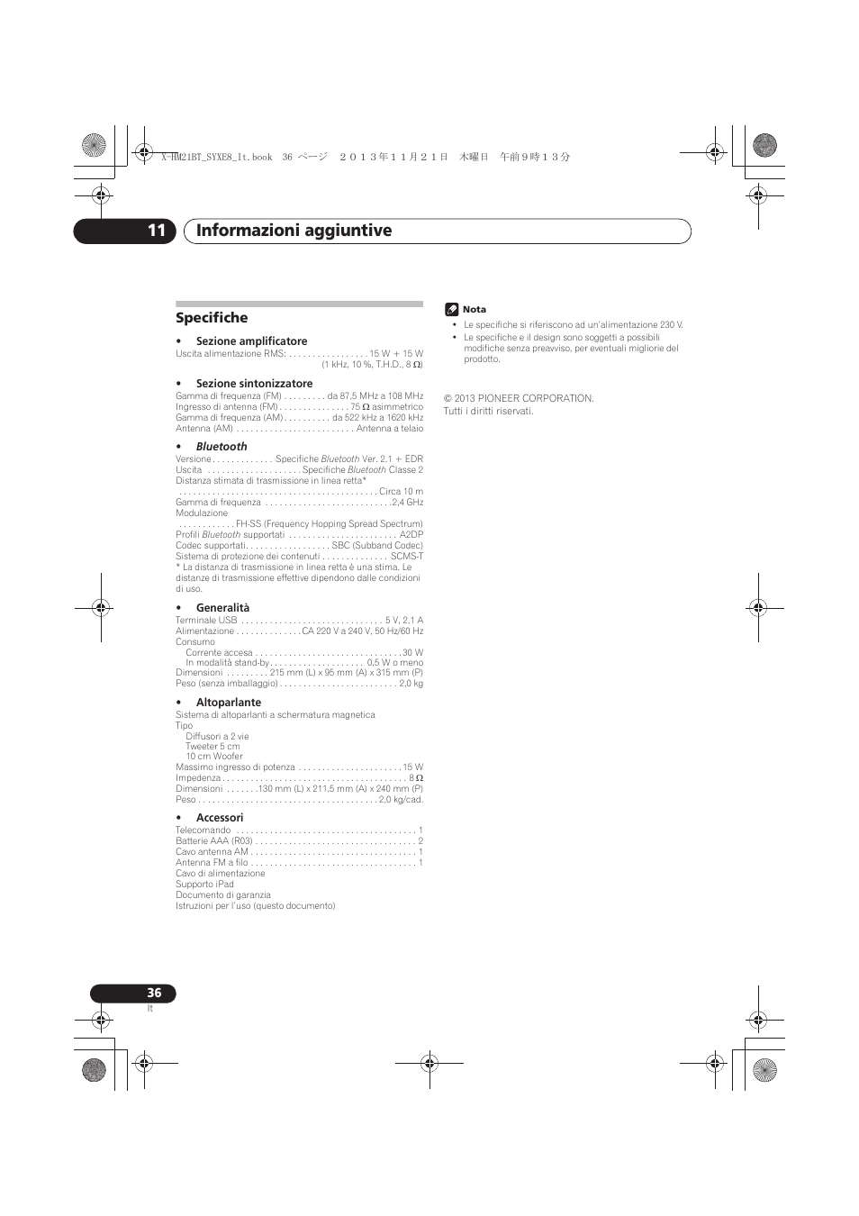 Specifiche, Informazioni aggiuntive 11 | Pioneer X-HM21BT-S User Manual | Page 144 / 256