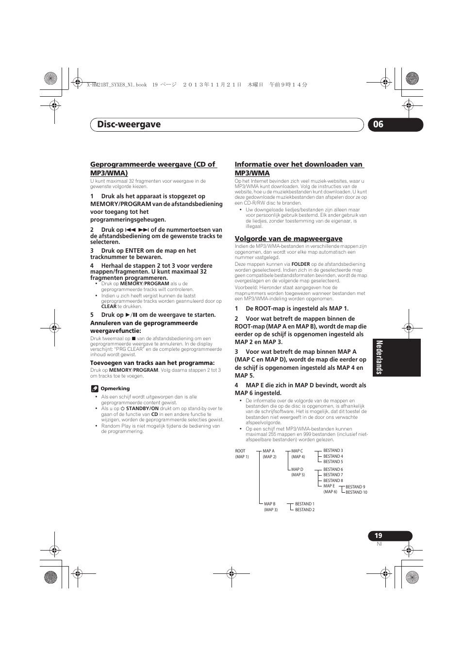 Geprogrammeerde weergave (cd of mp3/wma), Informatie over het downloaden van mp3/wma, Volgorde van de mapweergave | Disc-weergave 06 | Pioneer X-HM21BT-S User Manual | Page 163 / 256