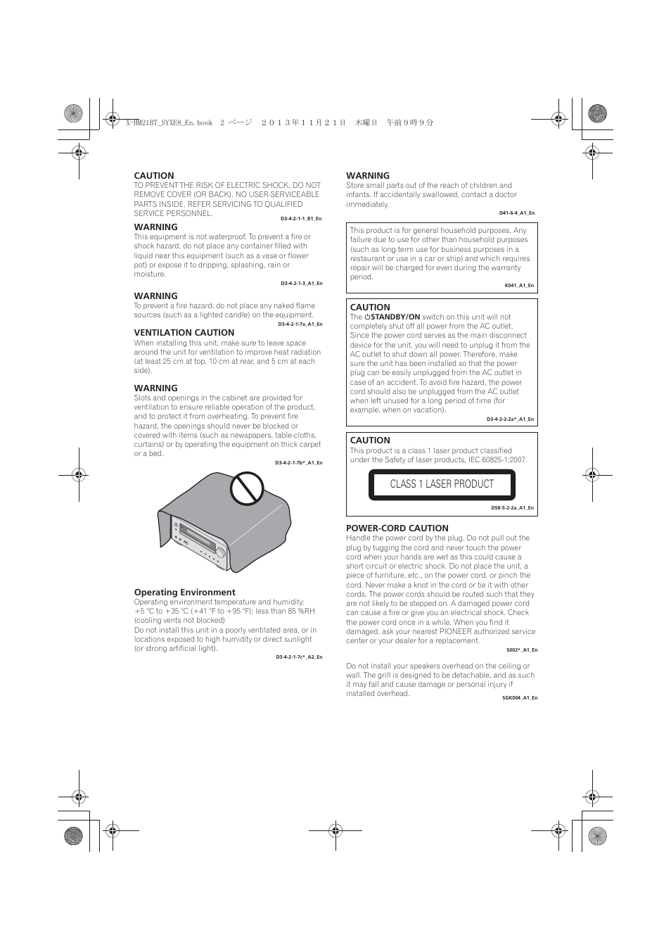 Class 1 laser product | Pioneer X-HM21BT-S User Manual | Page 2 / 256