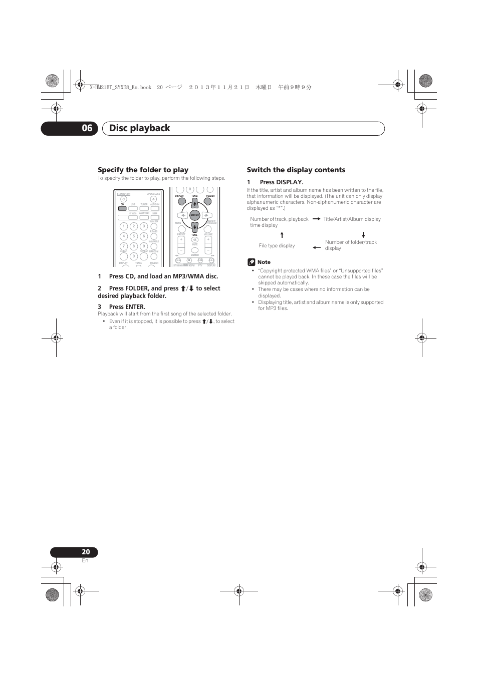 Specify the folder to play, Switch the display contents, Disc playback 06 | 1press display | Pioneer X-HM21BT-S User Manual | Page 20 / 256