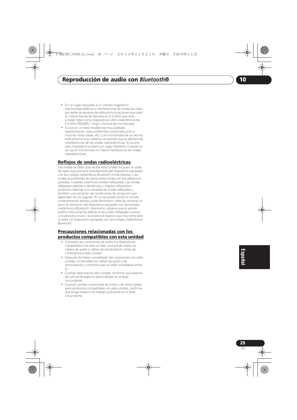 Reflejos de ondas radioeléctricas, Precauciones relacionadas con los productos, Compatibles con esta unidad | Reproducción de audio con bluetooth | Pioneer X-HM21BT-S User Manual | Page 209 / 256