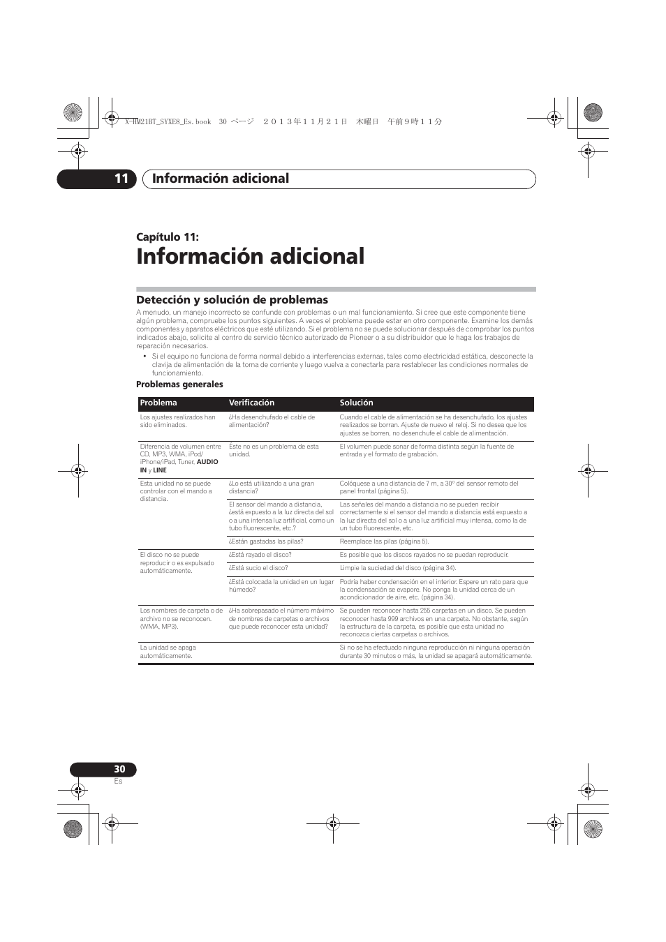 11 información adicional, Detección y solución de problemas, Información adicional | Información adicional 11, Capítulo 11 | Pioneer X-HM21BT-S User Manual | Page 210 / 256