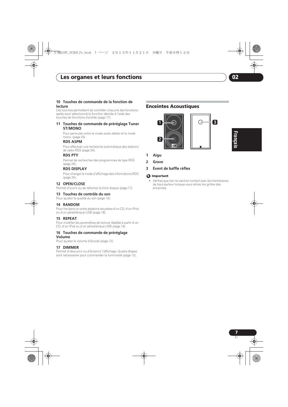 Enceintes acoustiques, Les organes et leurs fonctions 02 | Pioneer X-HM21BT-S User Manual | Page 43 / 256