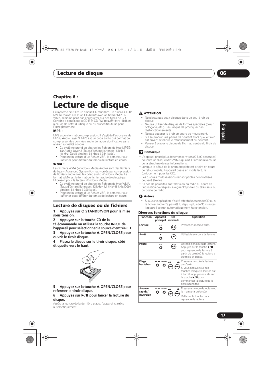 06 lecture de disque, Lecture de disques ou de fichiers, Lecture de disque | Lecture de disque 06, Chapitre 6 | Pioneer X-HM21BT-S User Manual | Page 53 / 256