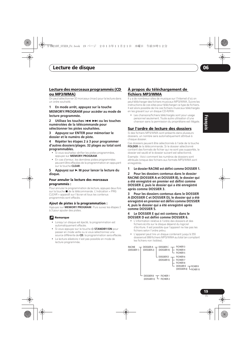 Lecture des morceaux programmés, Cd ou mp3/wma), À propos du téléchargement de fichiers mp3 | Sur l’ordre de lecture des dossiers, Lecture de disque 06 | Pioneer X-HM21BT-S User Manual | Page 55 / 256