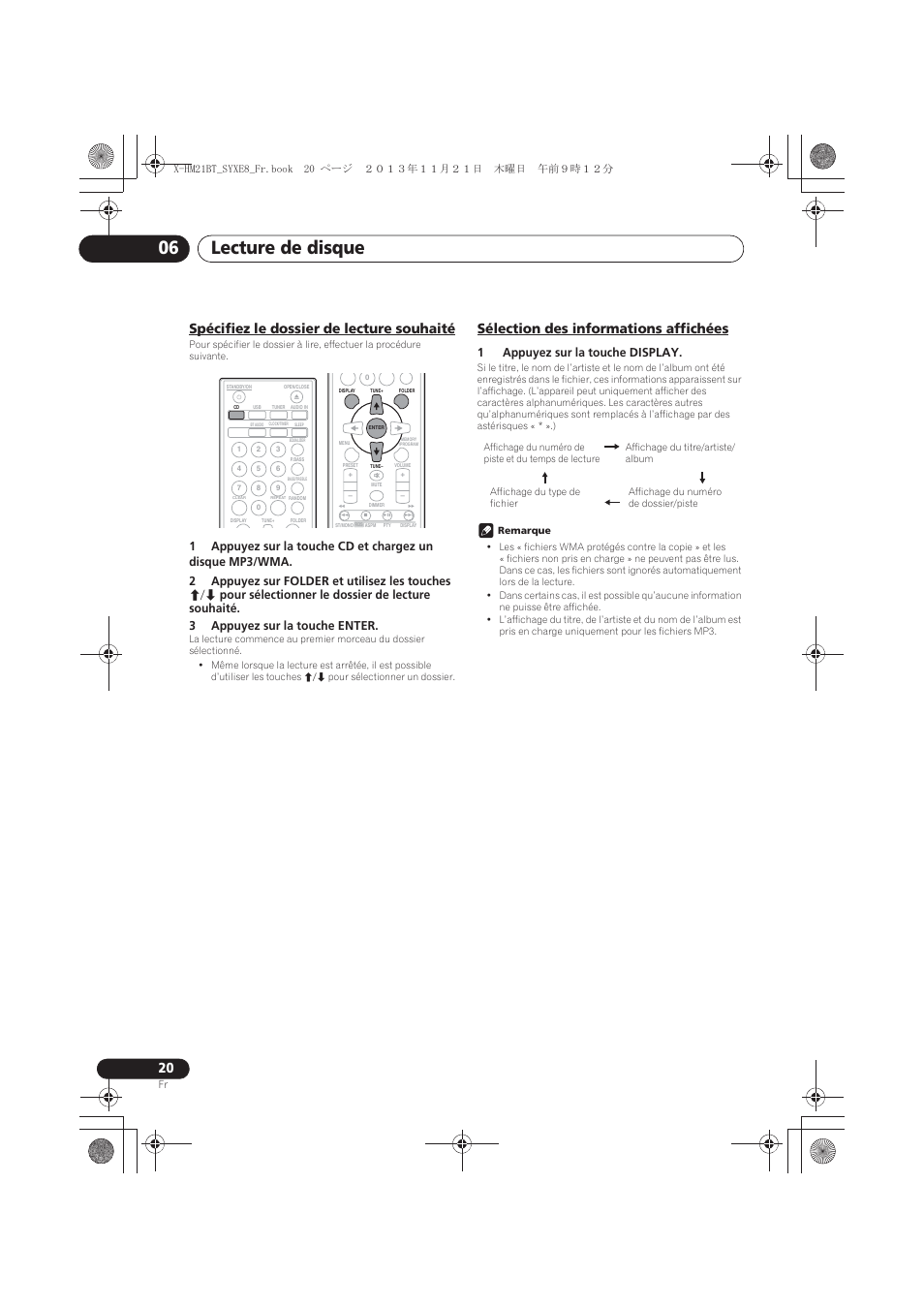 Spécifiez le dossier de lecture souhaité, Sélection des informations affichées, Lecture de disque 06 | 1appuyez sur la touche display | Pioneer X-HM21BT-S User Manual | Page 56 / 256