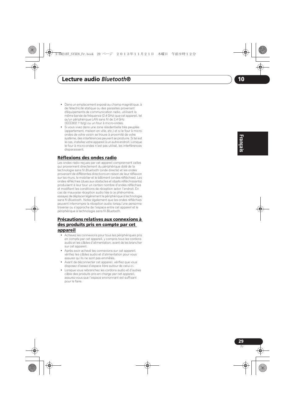 Réflexions des ondes radio, En compte par cet appareil, Lecture audio bluetooth | Pioneer X-HM21BT-S User Manual | Page 65 / 256