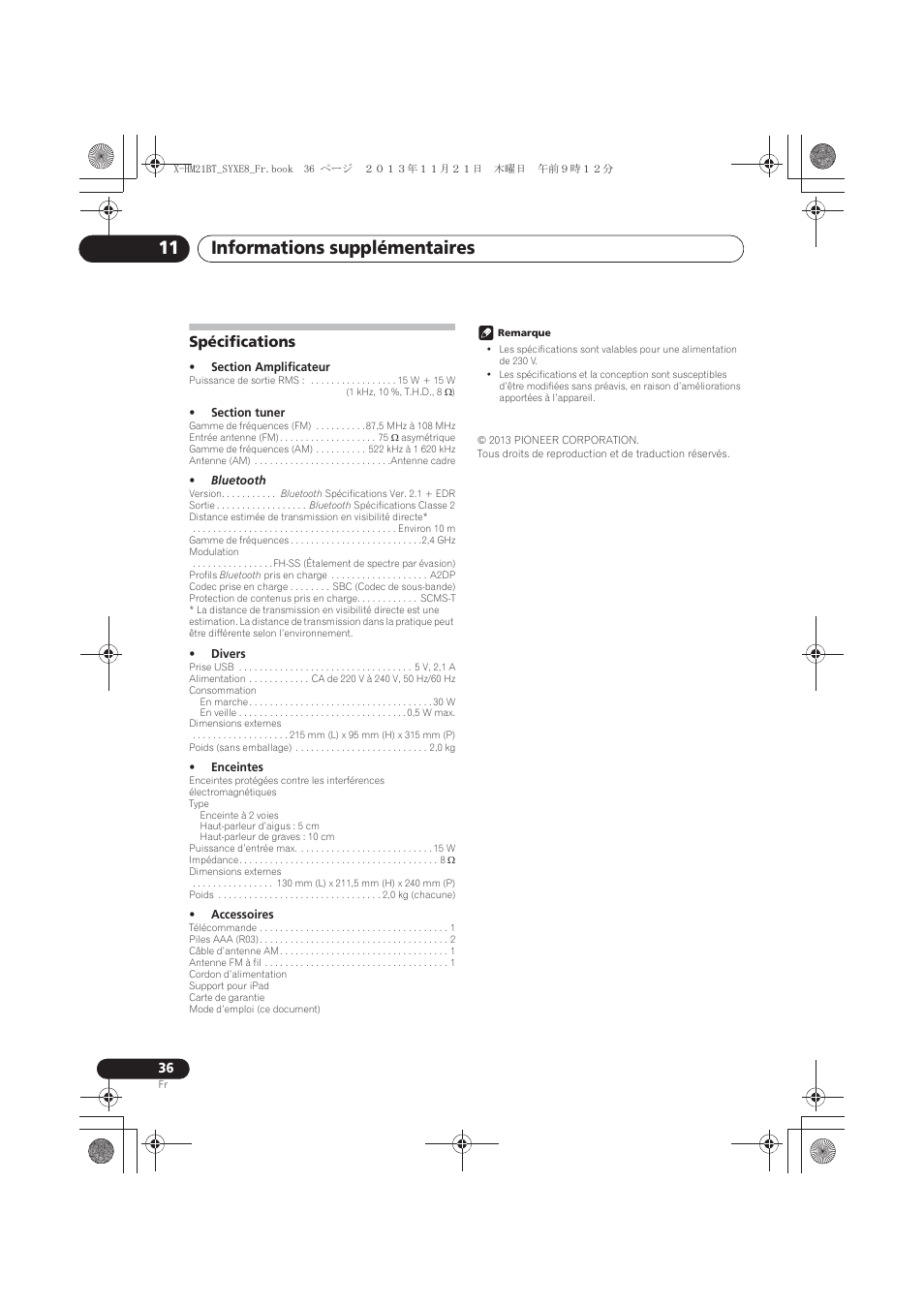 Spécifications, Informations supplémentaires 11 | Pioneer X-HM21BT-S User Manual | Page 72 / 256