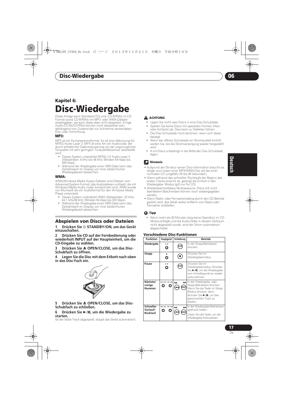 06 disc-wiedergabe, Abspielen von discs oder dateien, Disc-wiedergabe | Disc-wiedergabe 06, Kapitel 6 | Pioneer X-HM21BT-S User Manual | Page 89 / 256