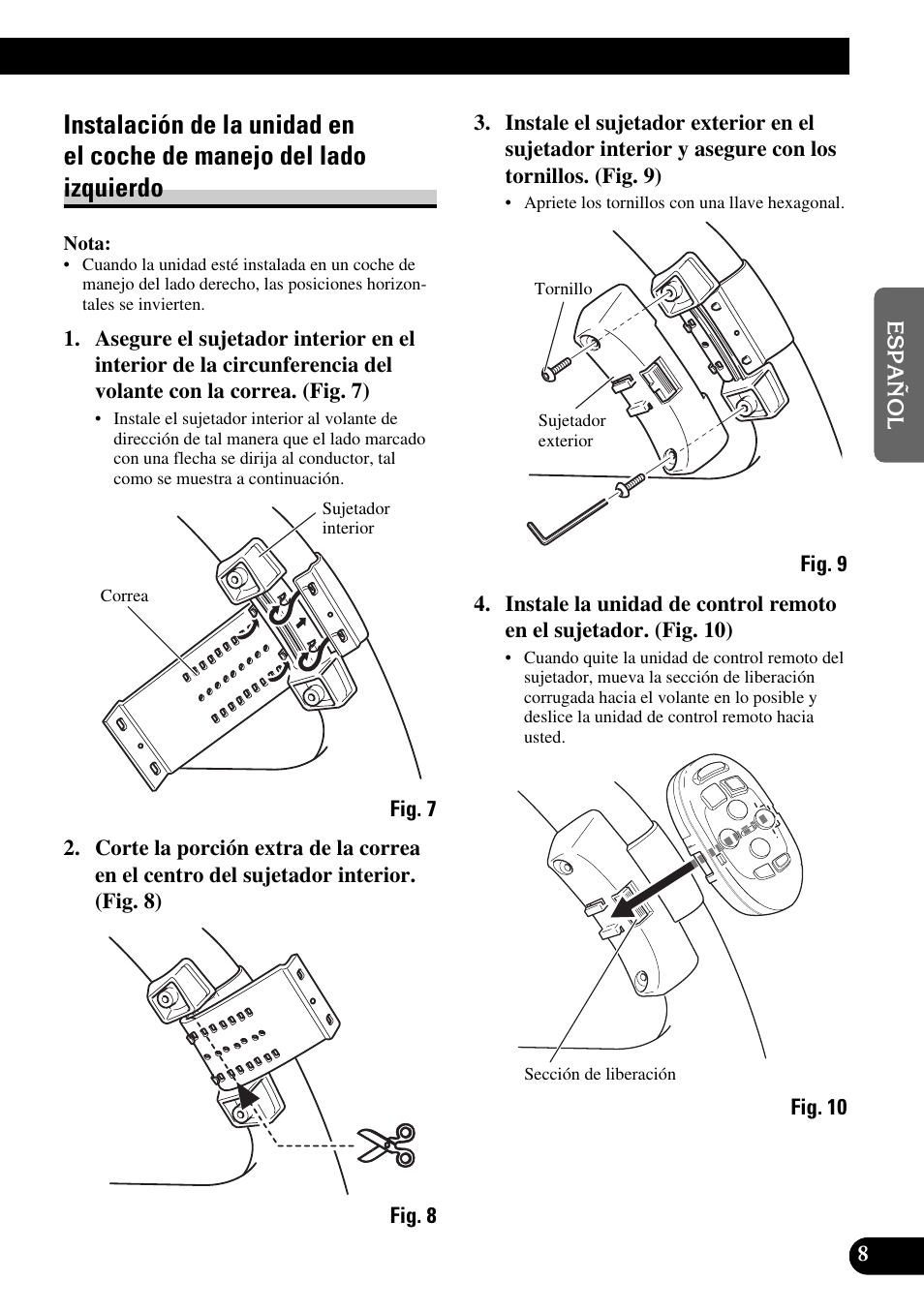 Instalación de la unidad en, El coche de manejo del lado izquierdo | Pioneer DEH-P6300R User Manual | Page 17 / 52