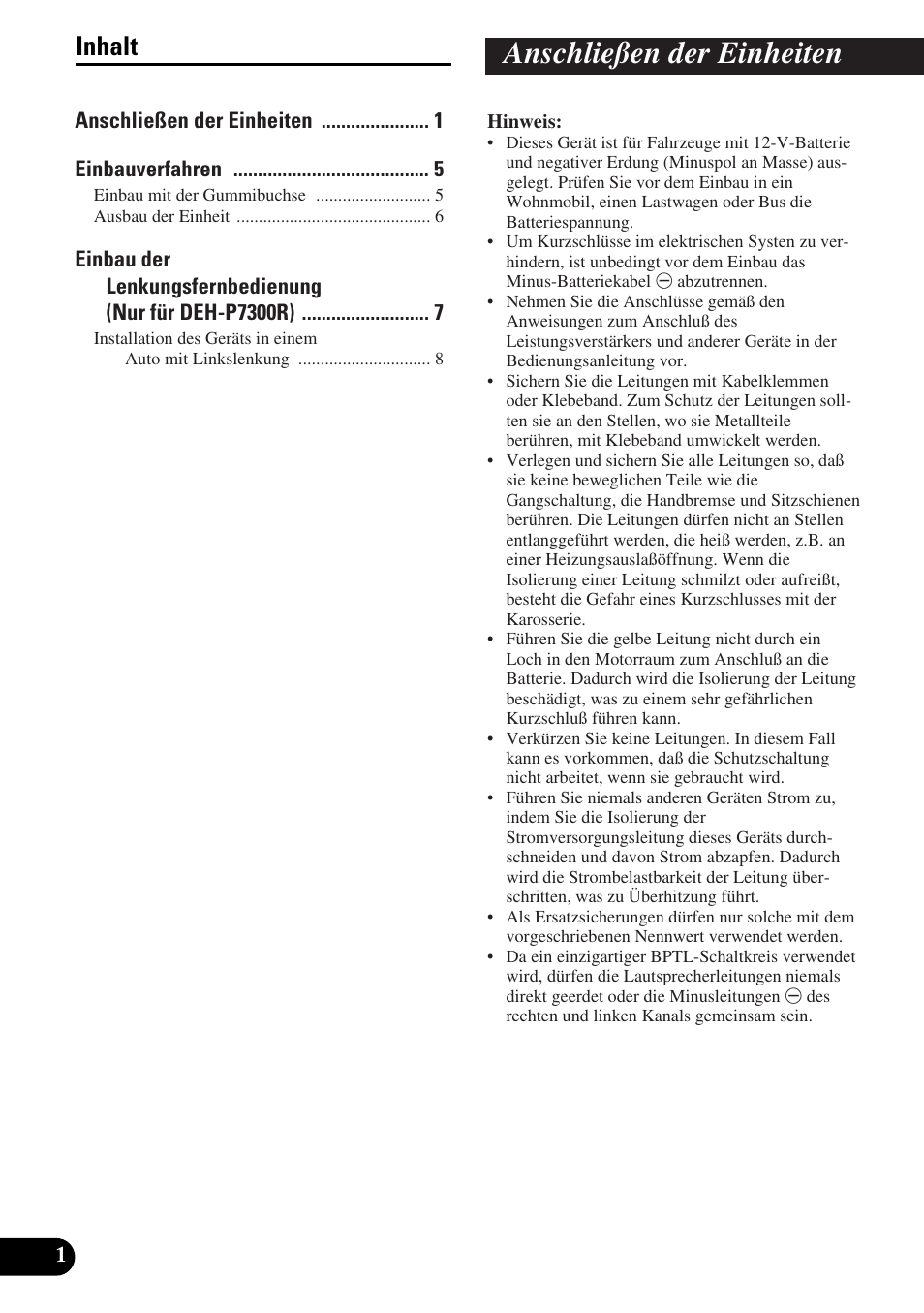 Anschließen der einheiten, Inhalt | Pioneer DEH-P6300R User Manual | Page 18 / 52