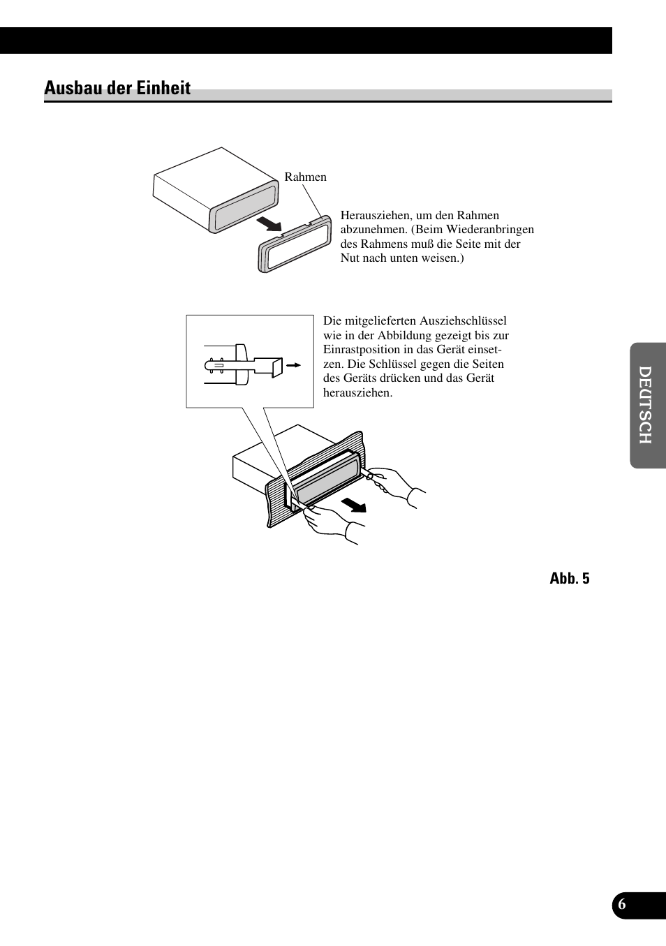 Ausbau der einheit, A title (english) | Pioneer DEH-P6300R User Manual | Page 23 / 52